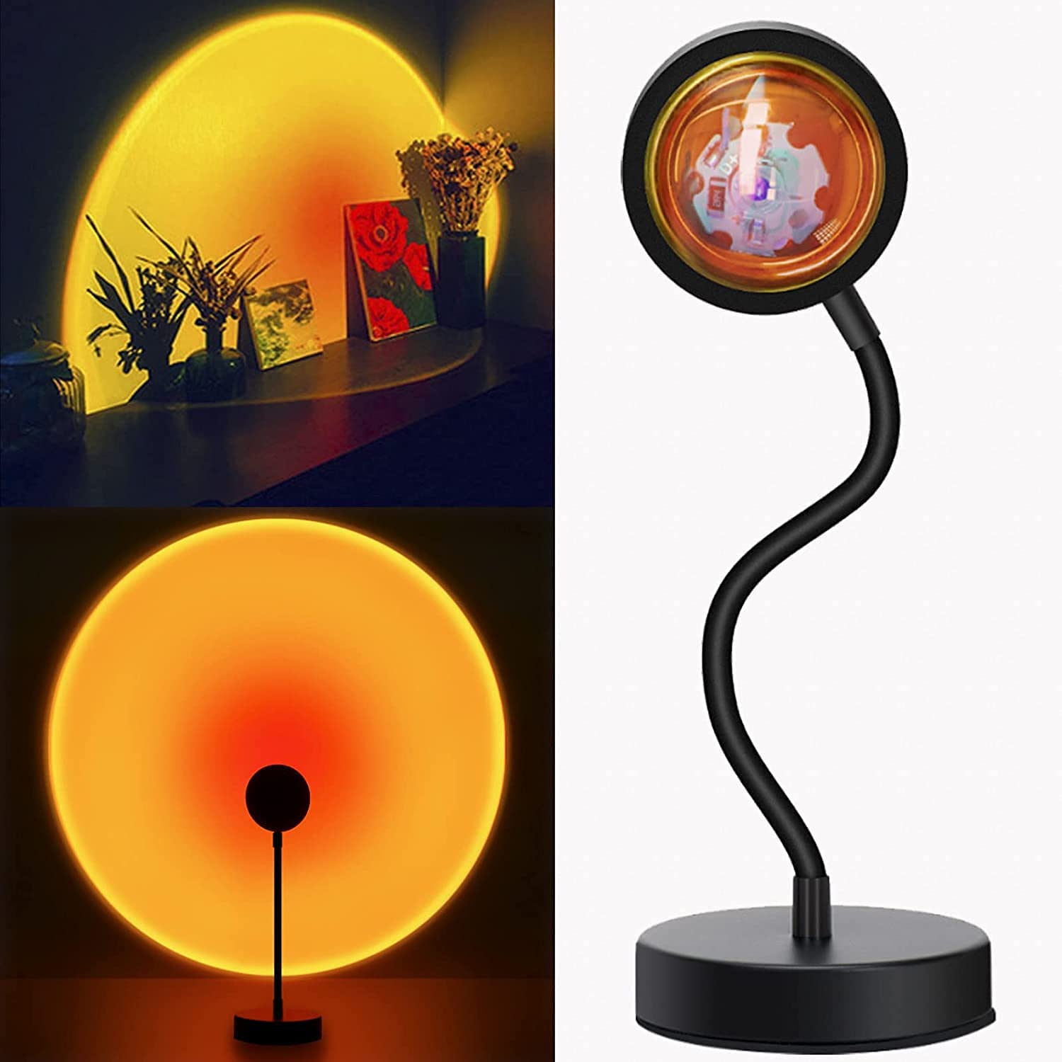 Sunset Lamp, Sunset Projection Light LED Night Light, 360 Degree Flexible Rotation Rainbow Projector Light, USB Floor Stand Sunset Light for Home Decor (Sunset Red)